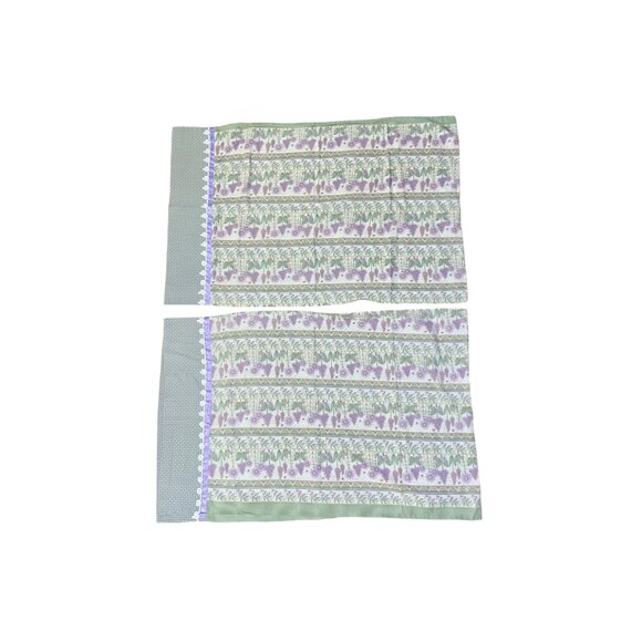 Vintage Handmade Pillowcases Set of 2 Used Standard Size Purple Green Floral - Picture 2 of 16